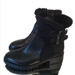 Napoleoni Black Leather Boots With Fur Made in Italy Size 37